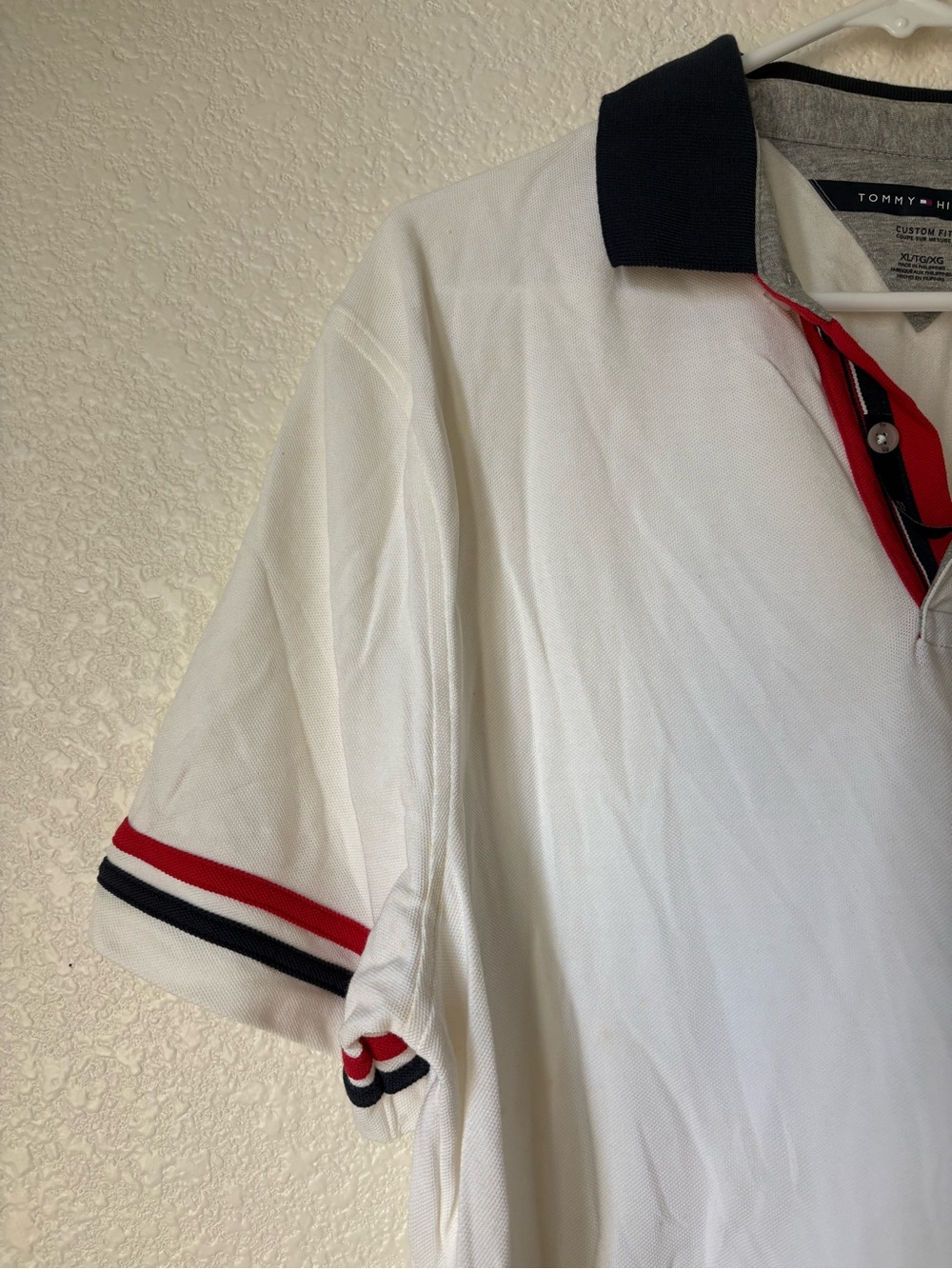 Tommy Hilfiger White Polo with Navy Collar and Red Trim - Picture 5 of 11